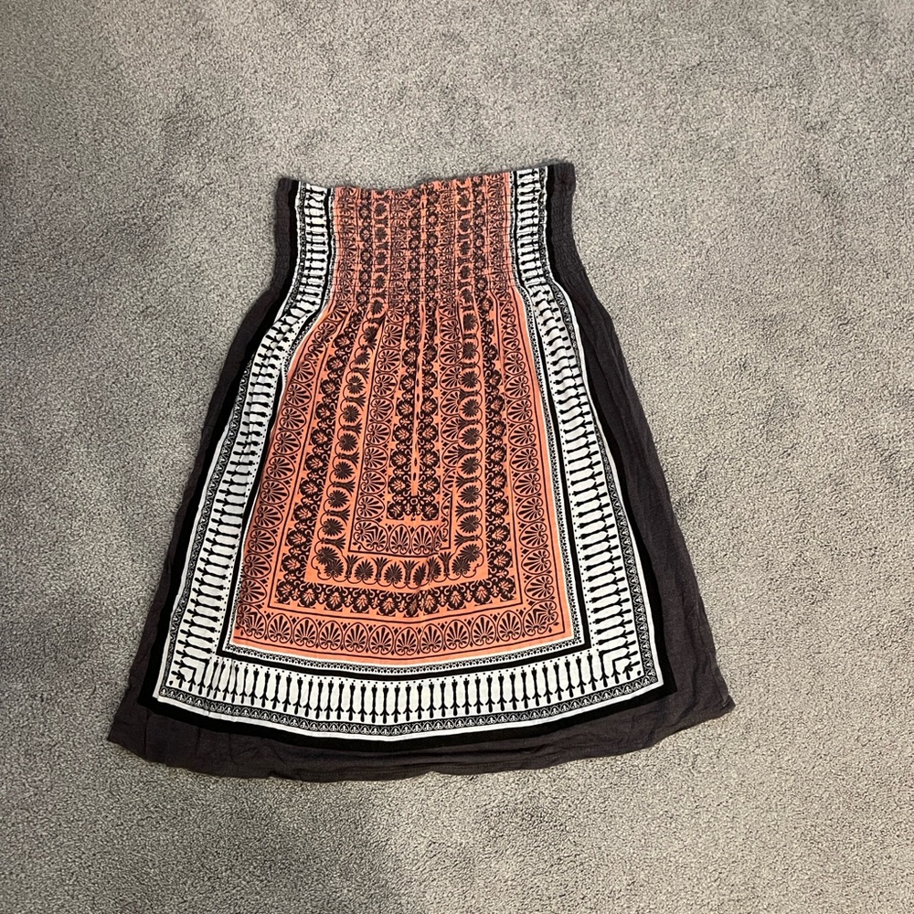 Boho Black and Orange Patterned Strapless Tunic